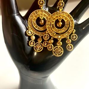 Vintage MONET Goldtone CZ Chandelier Earrings Gold Tone Rhinestone Earrings